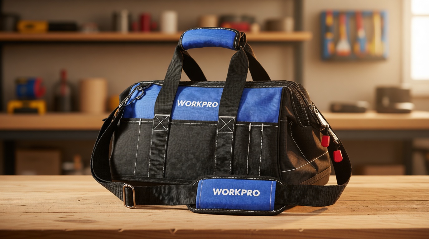 WORKPRO 16-inch Wide Mouth Tool Bag with Water Proof Molded Base