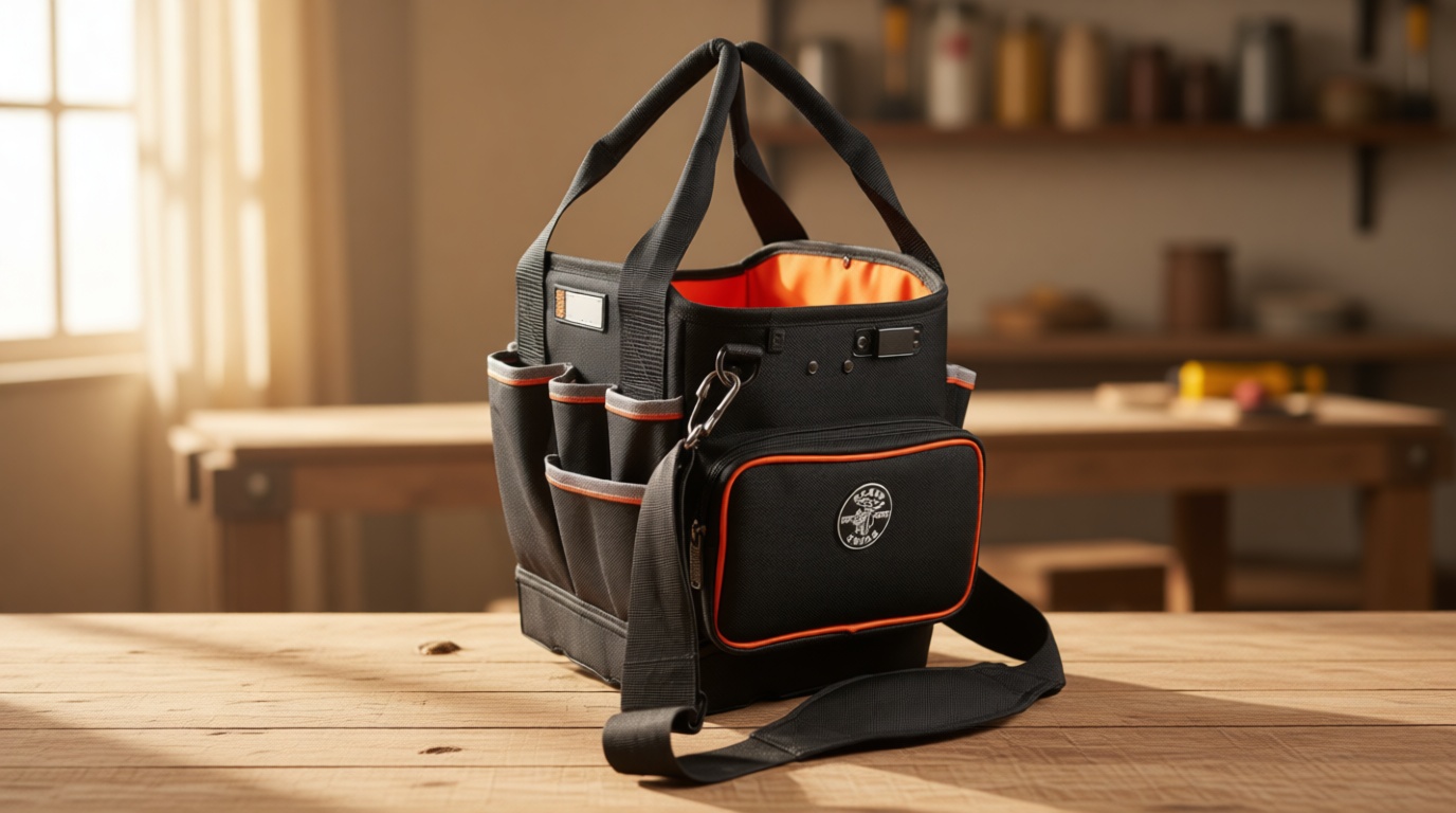 Klein Tools 5541610-14 Tool Bag with Shoulder Strap Has 40 Pockets for Tool Storage and Orange Interior