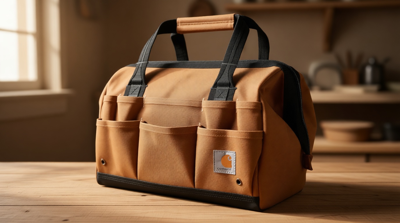 Carhartt Onsite Tool Bag, Durable Water-Resistant, Tool Storage Bag, Heavyweight, 14-Inch 26 Pocket, Carhartt Brown