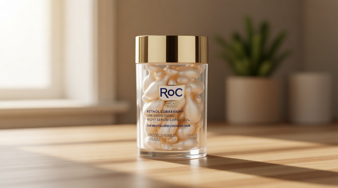 RoC Retinol Correxion Anti-Aging Wrinkle Night Serum, Retinol Serum for Face, Daily Treatment for Fine Lines, Post Acne Scars, 30 Capsules, Unscented, 0.35 Fl Oz