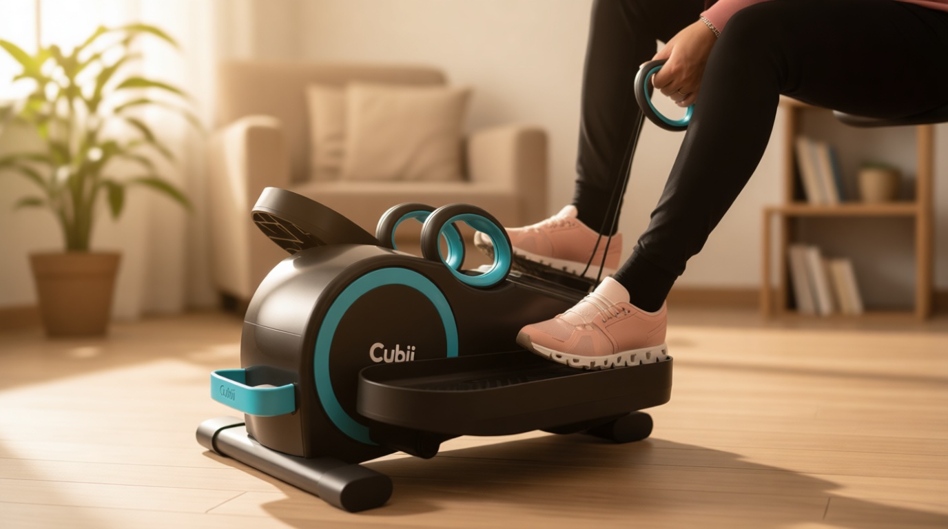 Cubii Total Body Under Desk Elliptical Bike with Built-in Upper Body Resistance Bands | Seated Exercise Machine - Arms + Legs Workout for Seniors & All Ages, 12 Resistance Levels, LCD Display