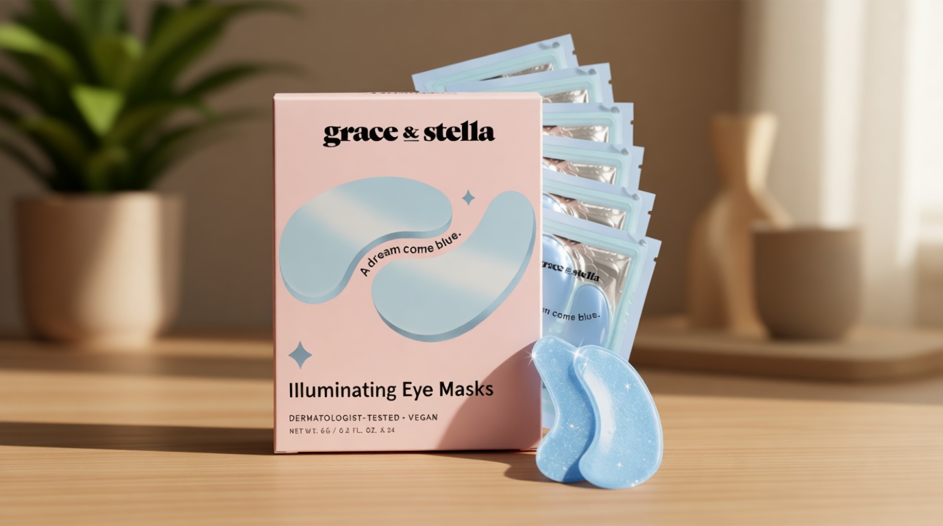 grace & stella Award Winning Under Eye Mask Reduce Dark Circles, Puffy Eyes, Undereye Bags, Wrinkles, Gel Under Eye Patches, Get Well Gifts for Women - Vegan Eye mask (24 Pairs, Blue) ClimatePartner certified