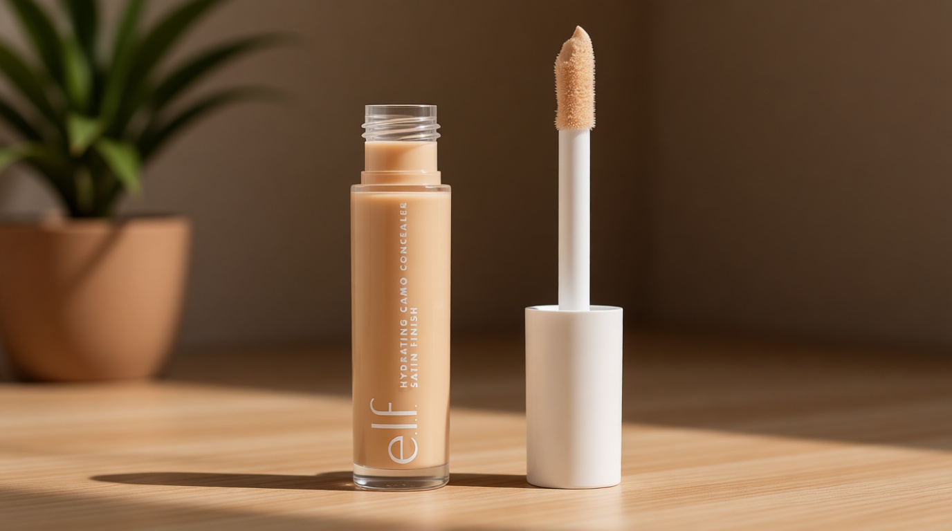 e.l.f. Hydrating Camo Concealer, Covers Blemishes & Under-Eye Circles, Full-Coverage & Delivers A Satin Finish, Vegan & Cruelty-Free, Light Ivory