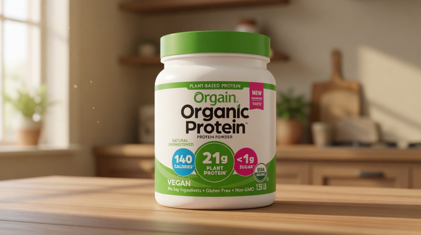 Orgain Organic Vegan Protein Powder, Natural Unsweetened - 21g of Unflavored Plant Protein, 4g Prebiotic Fiber, Low Net Carbs, No Added Sugar, Non-GMO, For Shakes & Recipes, 1.59 lb USDA Organic