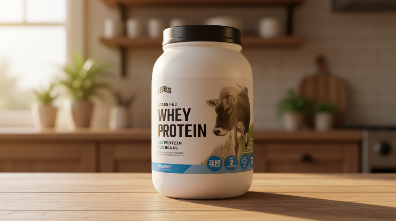Levels Grass Fed Whey Protein Powder, No Artificials, 25G of Protein, Unflavored, 2LB