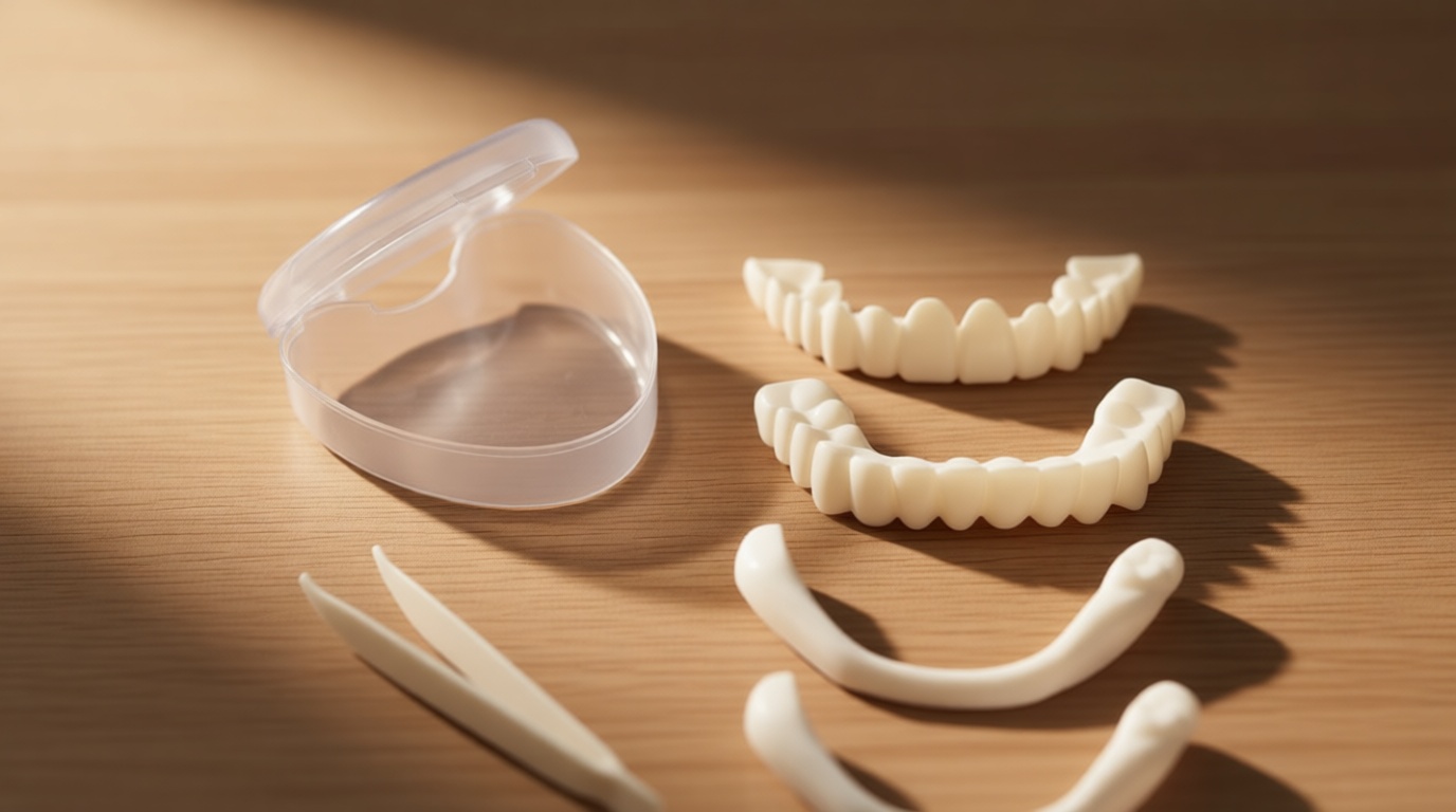 1Set Dentures Veneers Tooth,Dental Care Kits for Anti Molar Orthodontic Cosmetic Teeth,Smile Snap Tooth.(White,1Top+ 1Bottom+2Adhesives+1Tweezers+1Heart-Shaped Storage Box）