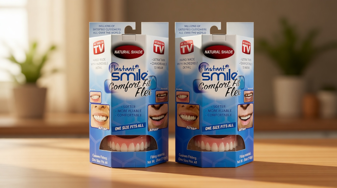2 Pack - Instant Smile Natural Shade Comfort Fit Flex Veneers - Fix Your Smile from The Comfort of your own Home in just Minutes! Hand Crafted