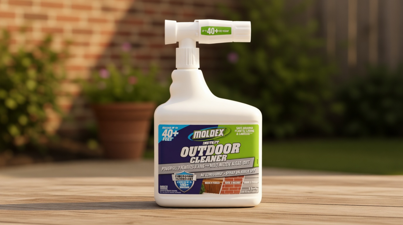Moldex® Instant Outdoor Cleaner with Bleach and Hose End, 64 oz – Fast Acting Spray for Mold and Mildew Stains on Siding, Decks, Fences and Exterior Surfaces
