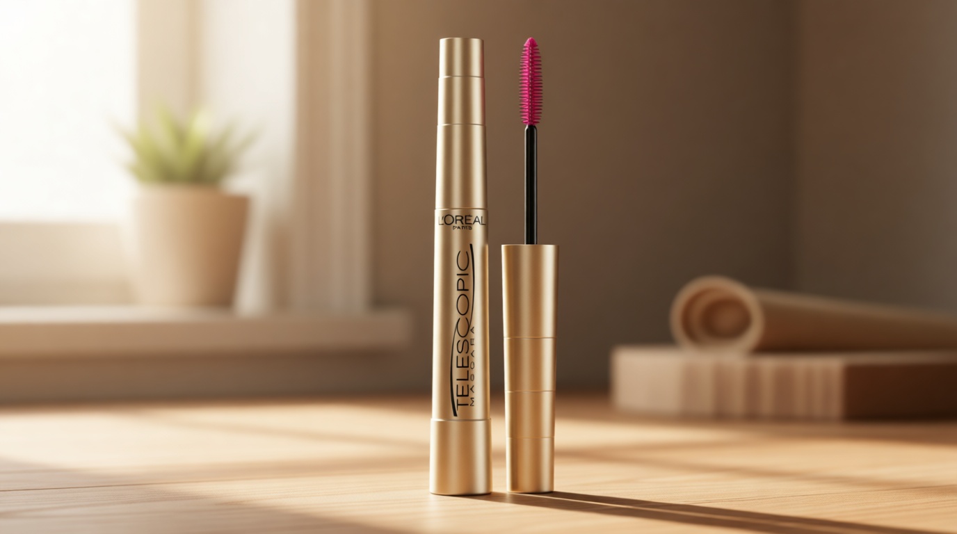 L’Oreal Paris Makeup Original Telescopic Mascara, Separating Mascara Volume and Length Formula, Washable, Blackest Black, 0.27 Fl Oz., 1 Count