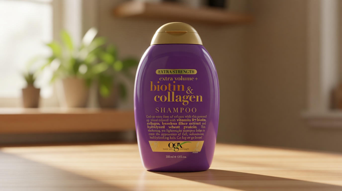 OGX Thick & Full + Biotin Collagen Extra Strength Volumizing Shampoo with Vitamin B7 Hydrolyzed Wheat Protein for Fine Hair. Sulfate-Free Surfactants Thicker, Fuller Hair, 13 Fl Oz