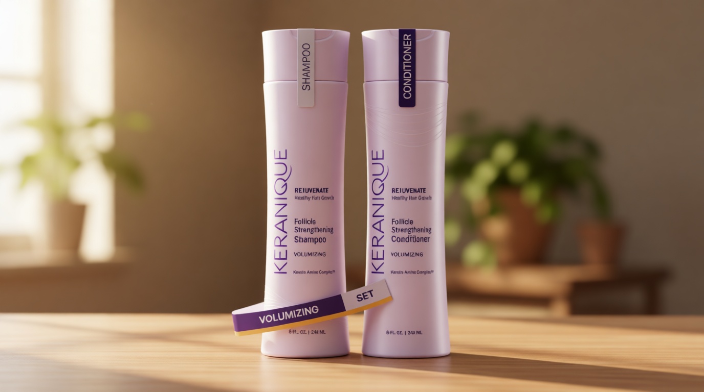 Keranique Volumizing Shampoo & Conditioner Set for Hair Repair, Growth & Thinning Hair Support – Keratin, Biotin, Menthol & Niacinamide, Lightweight Strengthening Formula - Keratin Amino Complex™