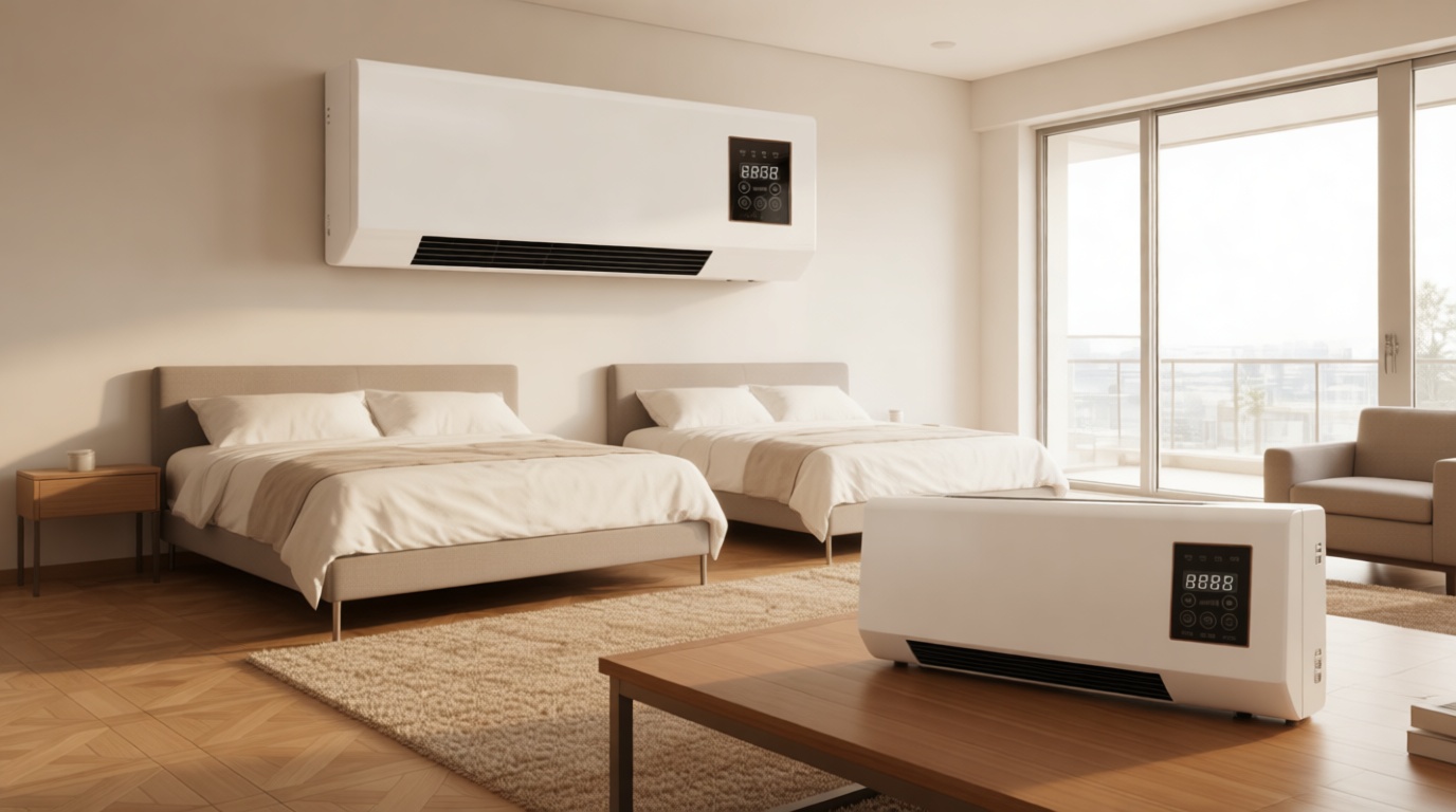 Ductless Air Conditioner Fan Heater, Portable Wall Mounted Mini AC Heater, 2 In 1 Mini Nature Fan And Heating Mini Split Ac/Heating System For Home Kitchen Living Room(White)