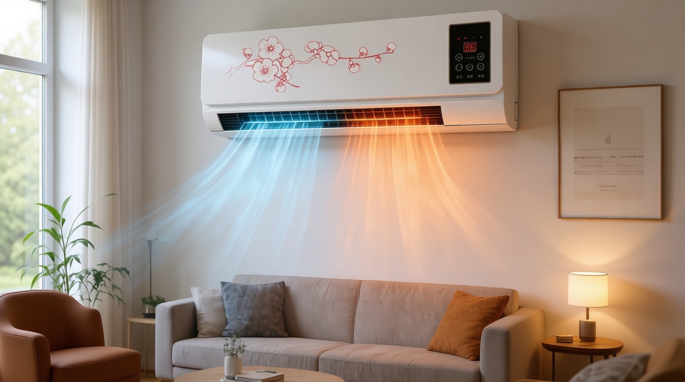 1800W 2 in 1 Wall Mounted Air Conditioner Fan, Portable Cooling & Heating Mini AC Unit, Quiet Smart Heater Combo with Remote Control & Timing for Home Living Room(Red)