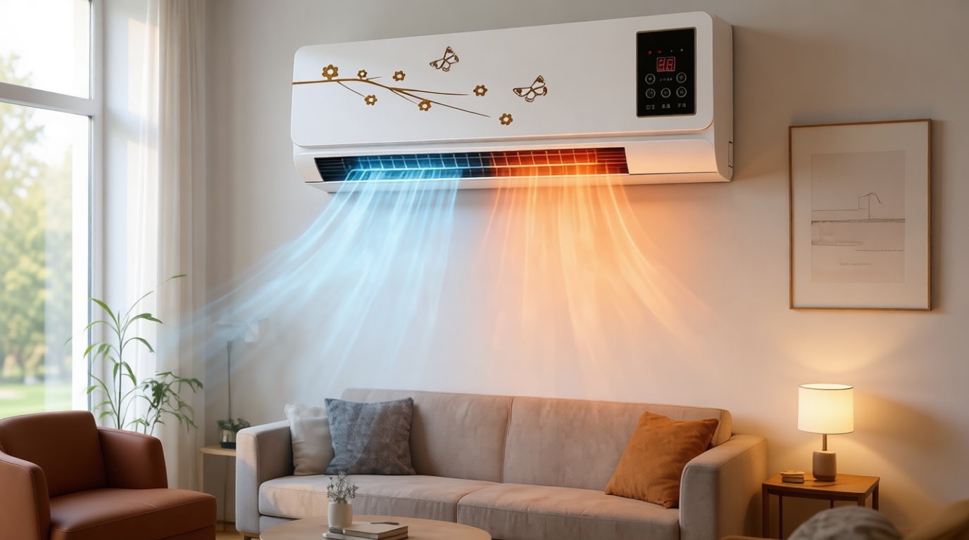 1800W 2 in 1 Wall Mounted Air Conditioner Fan, Portable Cooling & Heating Mini AC Unit, Quiet Smart Heater Combo with Remote Control & Timing for Home Living Room(Brown)