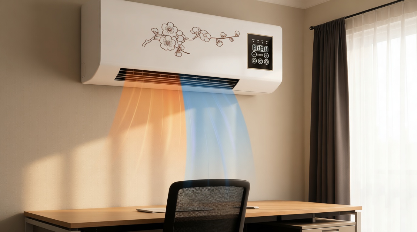 Portable Wall Air Conditioner Fan 2 In 1 Wall Mounted Heating System, Smart New Ac and Heater Combo Unit With Remote Control, Cooling And Heating Air Conditioners for Bathroom Office Bedroom(Red)