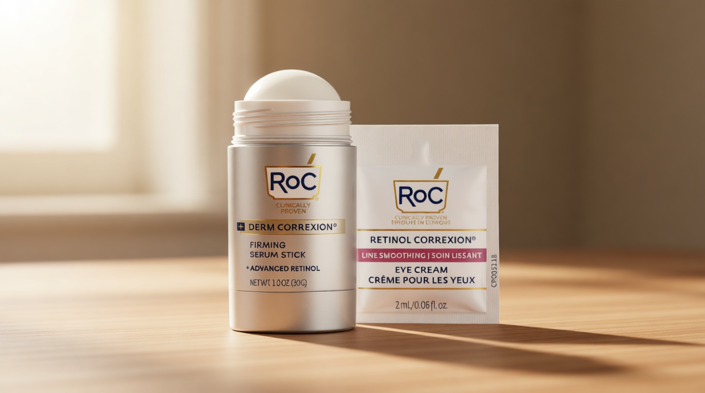 RoC Derm Correxion Retinol Firming Serum Stick with Antioxidants to Visibly Tighten and Firm Wrinkles and Laugh Lines 1.0 oz plus Retinol Eye Cream Packette