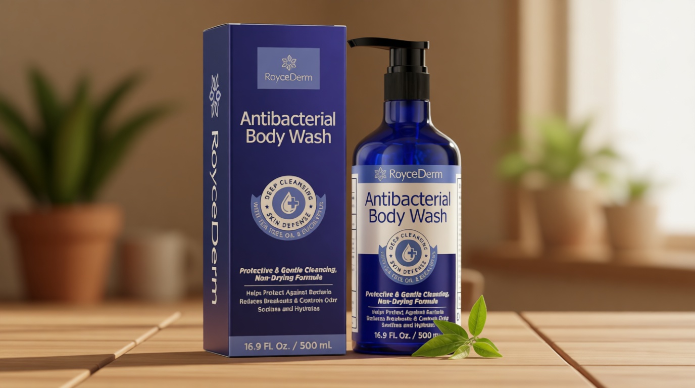 Roycederm Antibacterial & Antifungal Body Wash (16.9 fl oz) - Antibacterial Soap for Odor, Back Acne, Jock Itch, Athlete’s Foot & Eczema - Kills 99.9% of Germs & Bacteria - Non-Drying Daily Cleanse