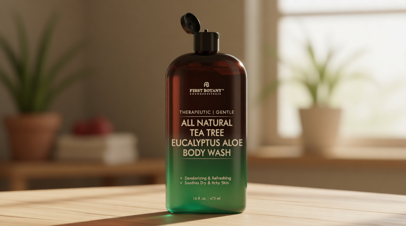 First Botany, ALL Natural Body Wash - Fights Body Odor, Athlete's Foot, Jock Itch, Nail Issues, Dandruff, Acne, Eczema, Shower Gel for Women & Men, Skin Cleanser -16 fl oz (Tea Tree Eucalyptus)