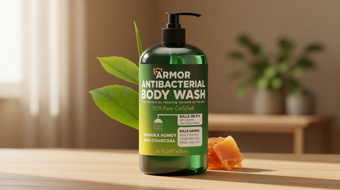 Antibacterial Body Wash | Antibacterial Soap for Men & Women | Kills 99.9% of Germs & Bacteria | Helps with Back Acne, Body Odor & Skin Irritation | Manuka Honey & Charcoal, 16 fl oz