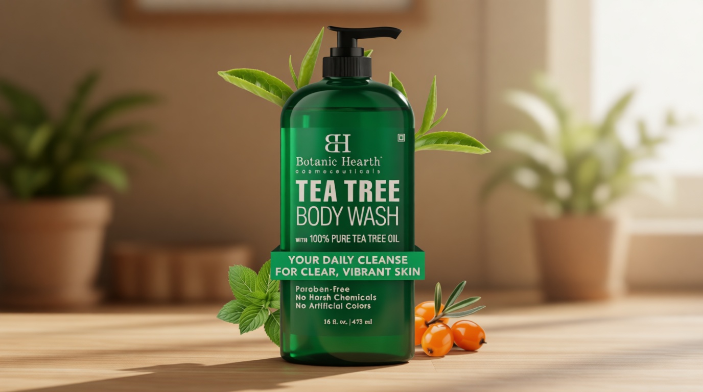 Botanic Hearth Tea Tree Body Wash -16 fl oz- All-Natural & Odor-Control Shower Gel for Acne, Athlete’s Foot, Ringworm, Jock Itch & Healthy Skin, Sulfate & Paraben Free, for Men & Women