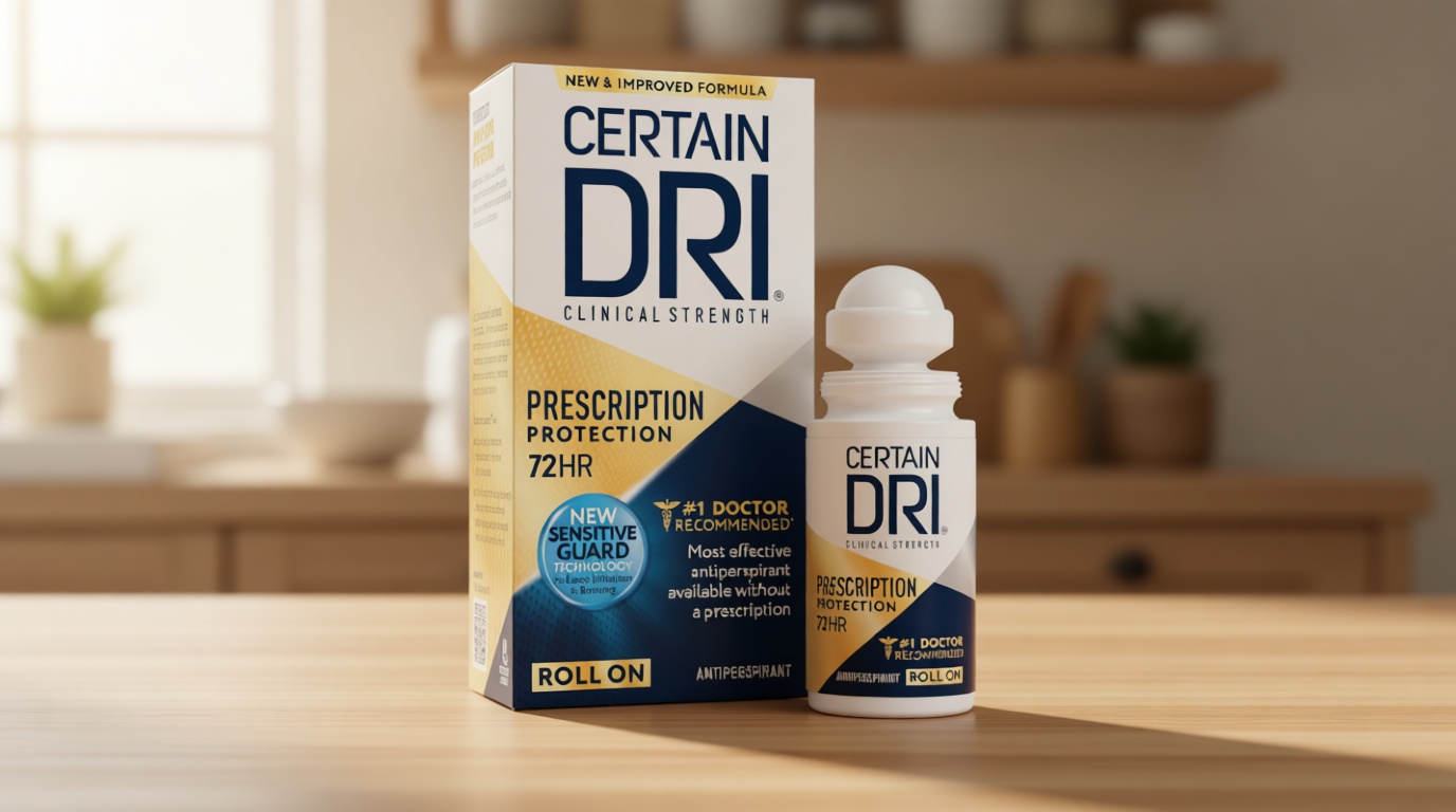 Certain Dri Prescription Strength Clinical Antiperspirant Roll-On for Hyperhidrosis - 72-Hour Sweat Protection - Fragrance-Free - Doctor-Recommended for Men & Women - 1.2 fl oz (Pack of 1)