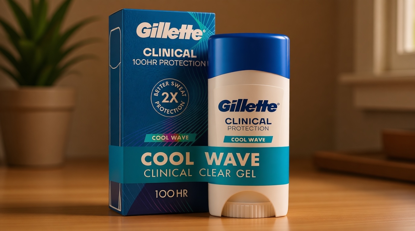 Gillette Clinical Antiperspirant and Deodorant for Men, 72hr Clinical Strength Sweat & Odor Protection, Long Lasting Freshness, Anti-White Mark Technology, Clear Gel, Cool Wave Scent, 2.6 oz