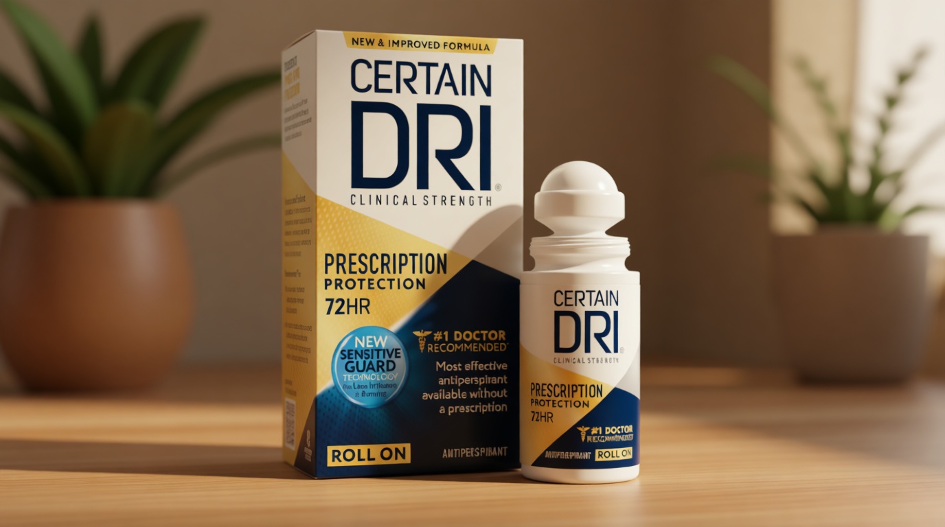 Certain Dri Prescription Strength Clinical Antiperspirant Roll-On for Hyperhidrosis - 72-Hour Sweat Protection - Fragrance-Free - Doctor-Recommended for Men & Women - 1.2 fl oz (Pack of 1)