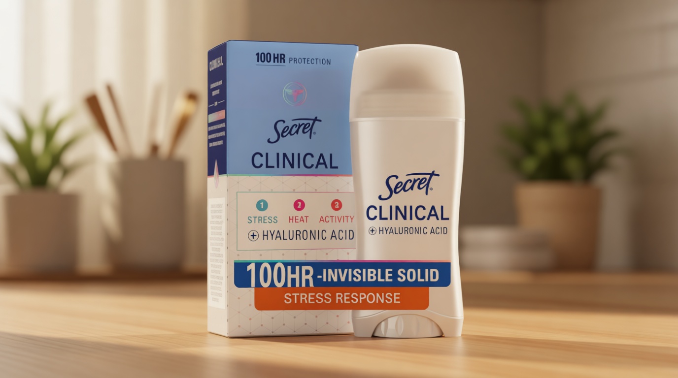 Secret Clinical Strength 100HR Sweat & Odor, Stress Response Invisible Solid Antiperspirant Deodorant for Women, 3X Stress Protection with Hyaluronic Acid, PH Balancing Minerals, 2.6 oz
