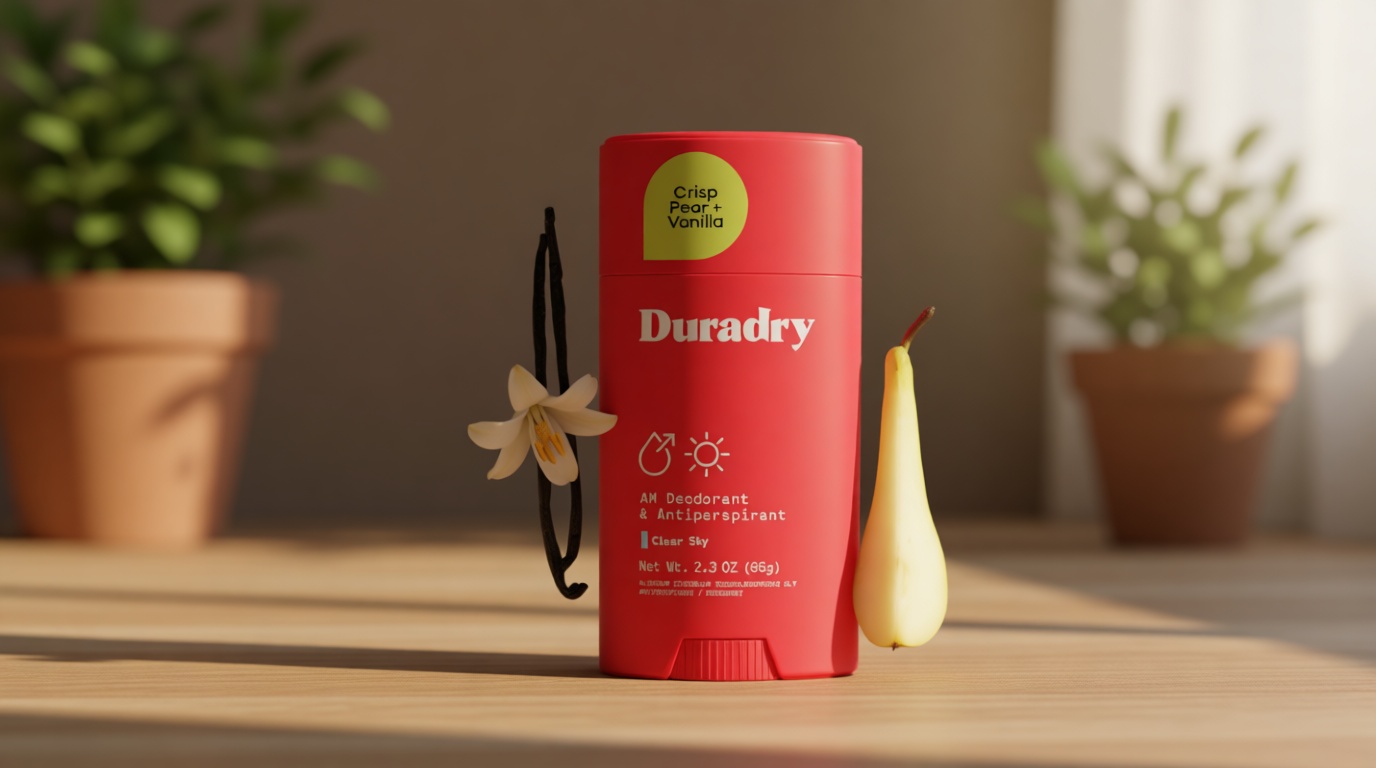 Duradry Clinical-Strength Antiperspirant Deodorant for Women and Men – Clean Formula with Natural Ingredients for Odor and Excessive Sweat Protection – Clear Sky (Crisp Pear + Vanilla)