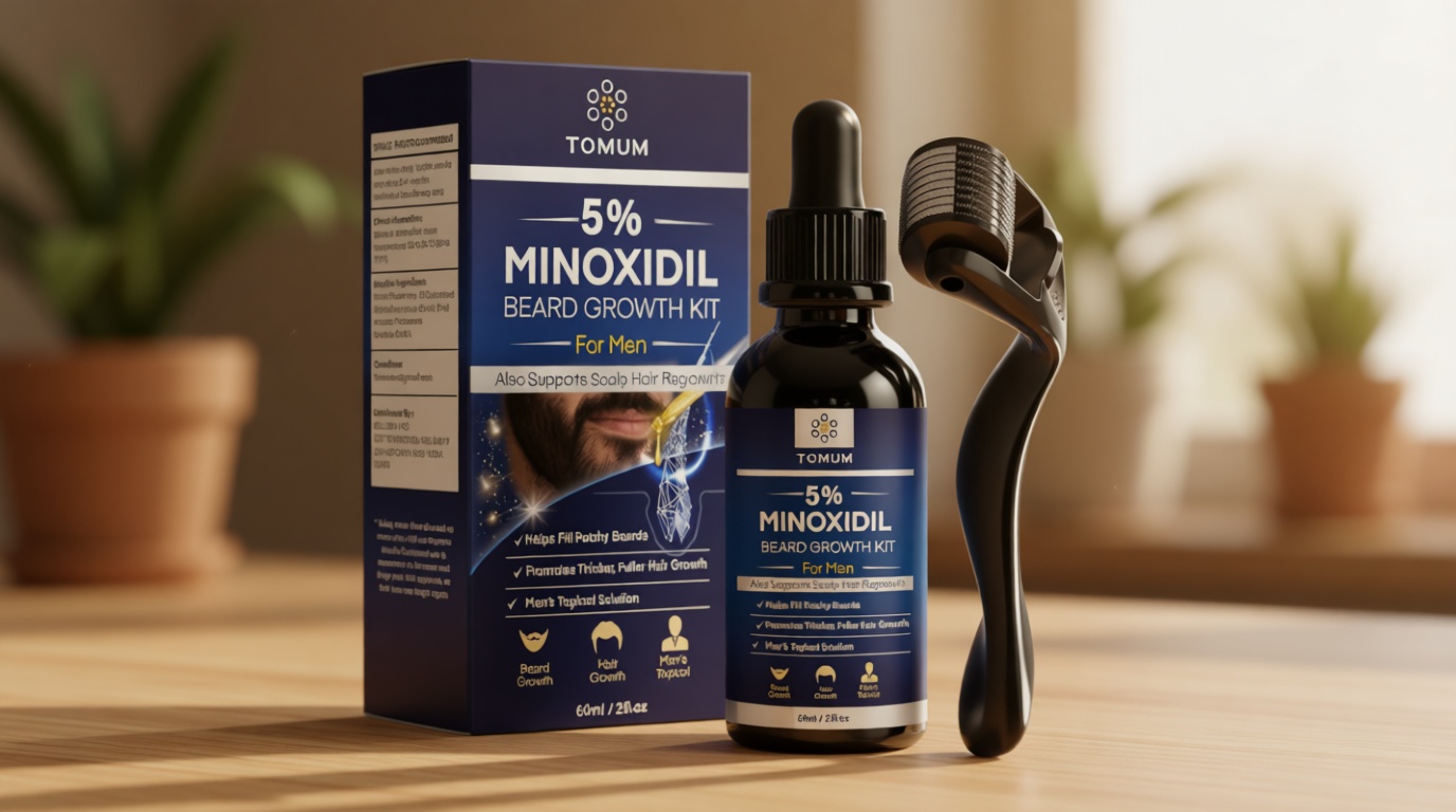TOMUM 5% Minoxidil Beard Growth Kit for Men – Hair & Beard Regrowth Serum, Helps Fill Patchy Beards, Thicker Fuller Facial & Scalp Hair, Topical Solution