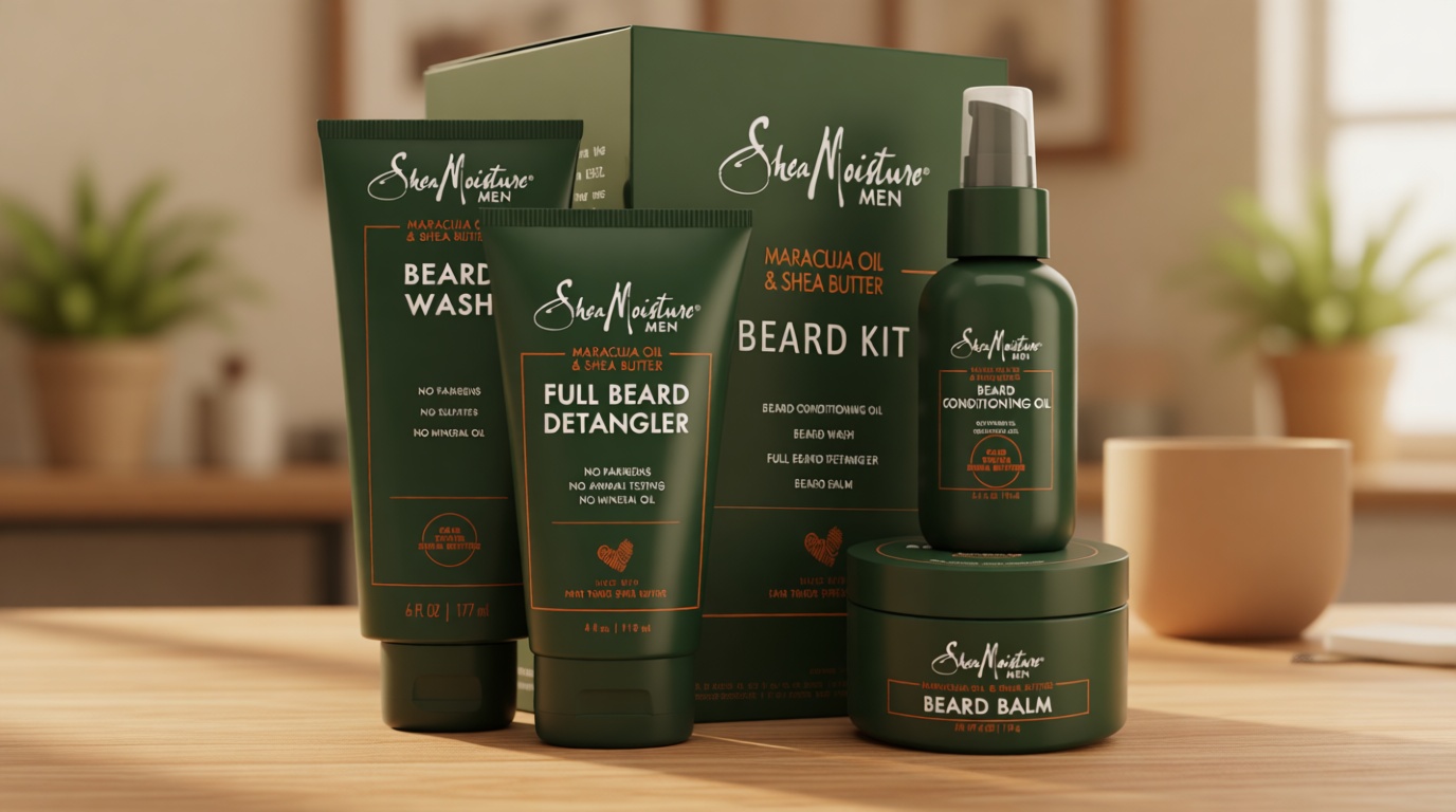 SheaMoisture Beard Kit for Men – Beard Wash, Conditioning Beard Oil, Full Beard Detangler + Beard Balm with Shea Butter & Maracuja Oil, Gifts for Men (4 Piece Set)