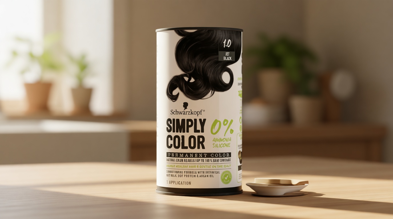 Schwarzkopf Simply Color Permanent Hair Dye, 1.0 Jet Black, Long-Lasting with Nourishing Ingredients, No Ammonia or Silicone, All Hair Types