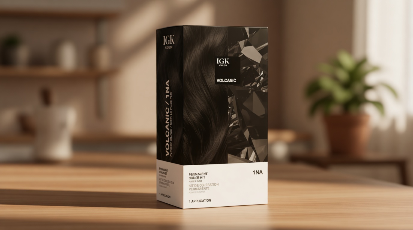 IGK Permanent Hair Dye Color Kit | 1NA Volcanic - Purest Black | 100% Gray Color Coverage + Strengthen + Shine | Ammonia Free