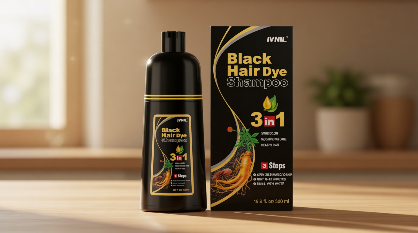 Ivnil Black Hair Dye Shampoo 3 in 1 Semi Permanent Hair Color Shampoo for Women & Men for Gray Hair Coverage, Natural Herbal Ingredients shampoo para pintar el cabello
