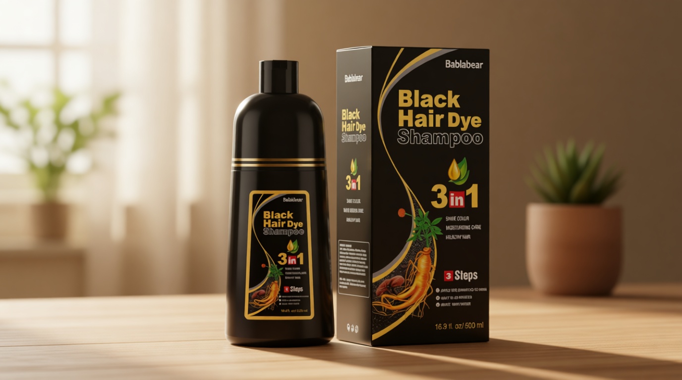 Bablabear Black Hair Dye Shampoo for Gray Hair, Semi-Permanent Hair Color Shampoo for Women and Men, Herbal Ingredients, 3 in 1 100% Grey Coverage.Lasts 30 Days/500ml/Natural herbal Ingredients
