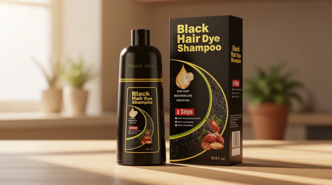 KAISASA Black Hair Dye Shampoo 3 in 1，Argan Natural Herbal Formula Hair Color Shampoo Covers Gray Hair for Women and Men (16.9 fl.oz Black)
