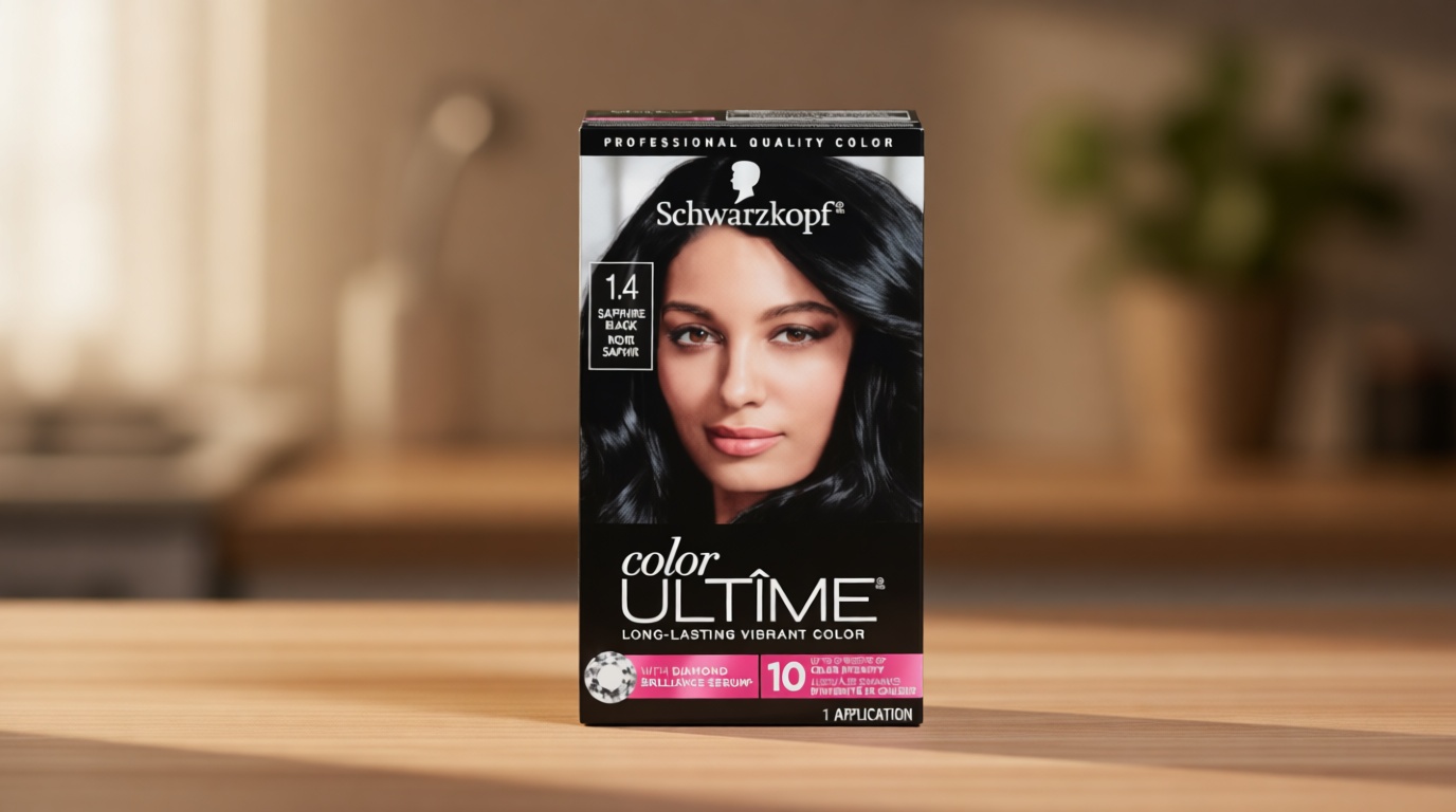 Schwarzkopf Color Ultime 1.4 Sapphire Black Hair Dye, Permanent Intense Black with Diamond Brilliance, Fade-Resistant, Covers Grays, All Hair Textures