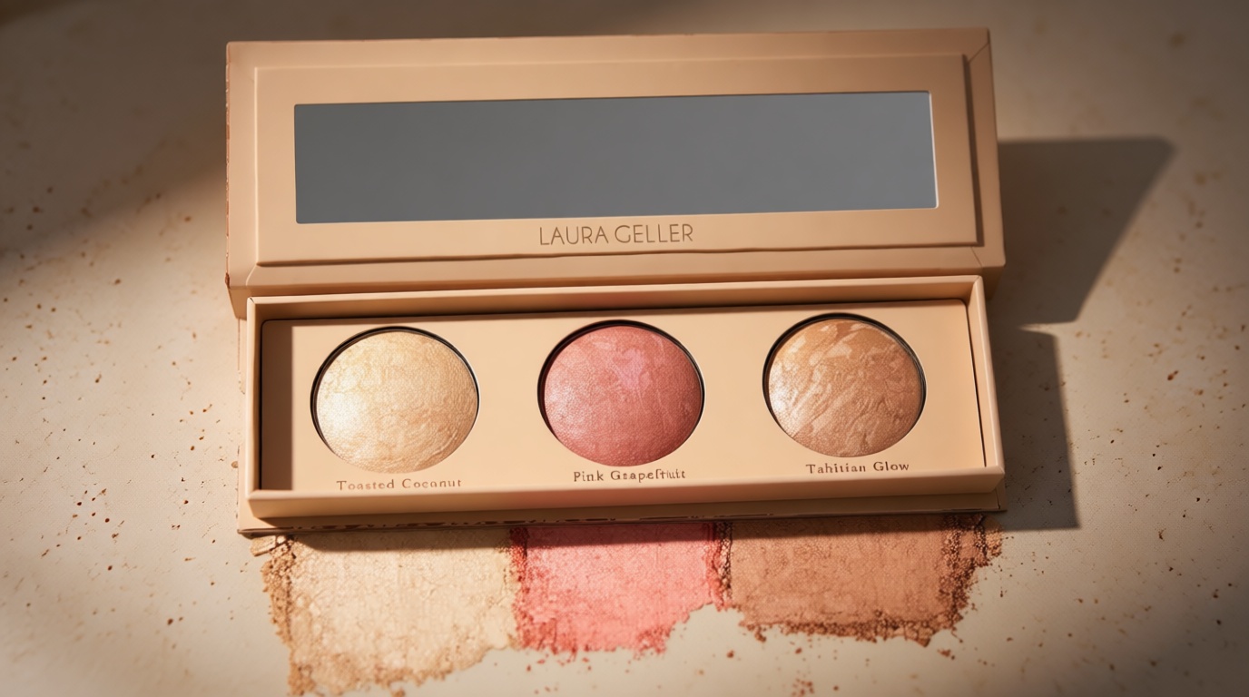 LAURA GELLER NEW YORK Geller's Greatest Lift-n-Glow Baked Trio Palette - Highlighter, Blush, Bronzer - All Skin Tones