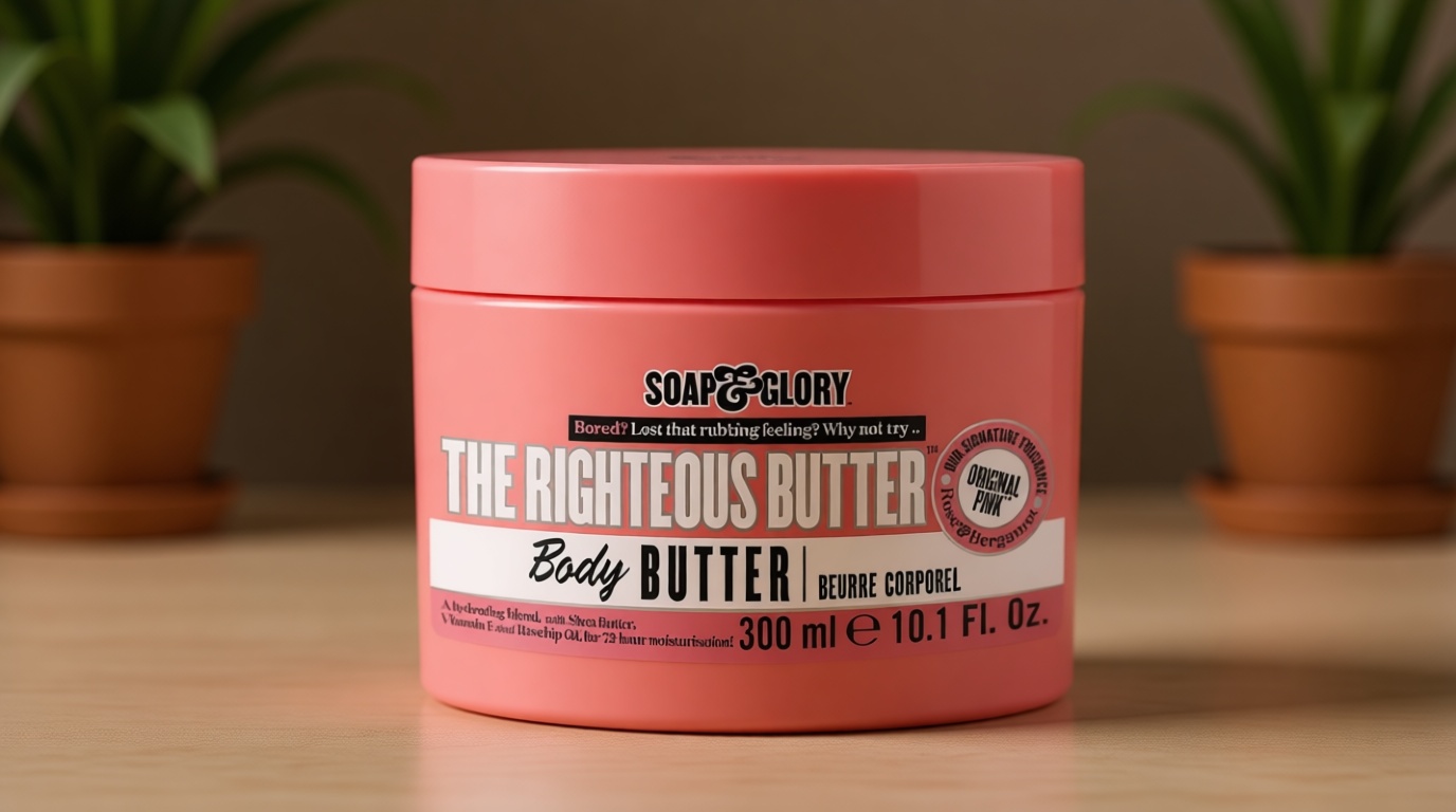Soap & Glory The Righteous Body Butter - Hydrating Body Moisturizer for Dry Skin with Shea Butter, Vitamin E & Aloe Vera - Rich Lotion for Women - Vegan & Cruelty Free (10.1 fl oz)