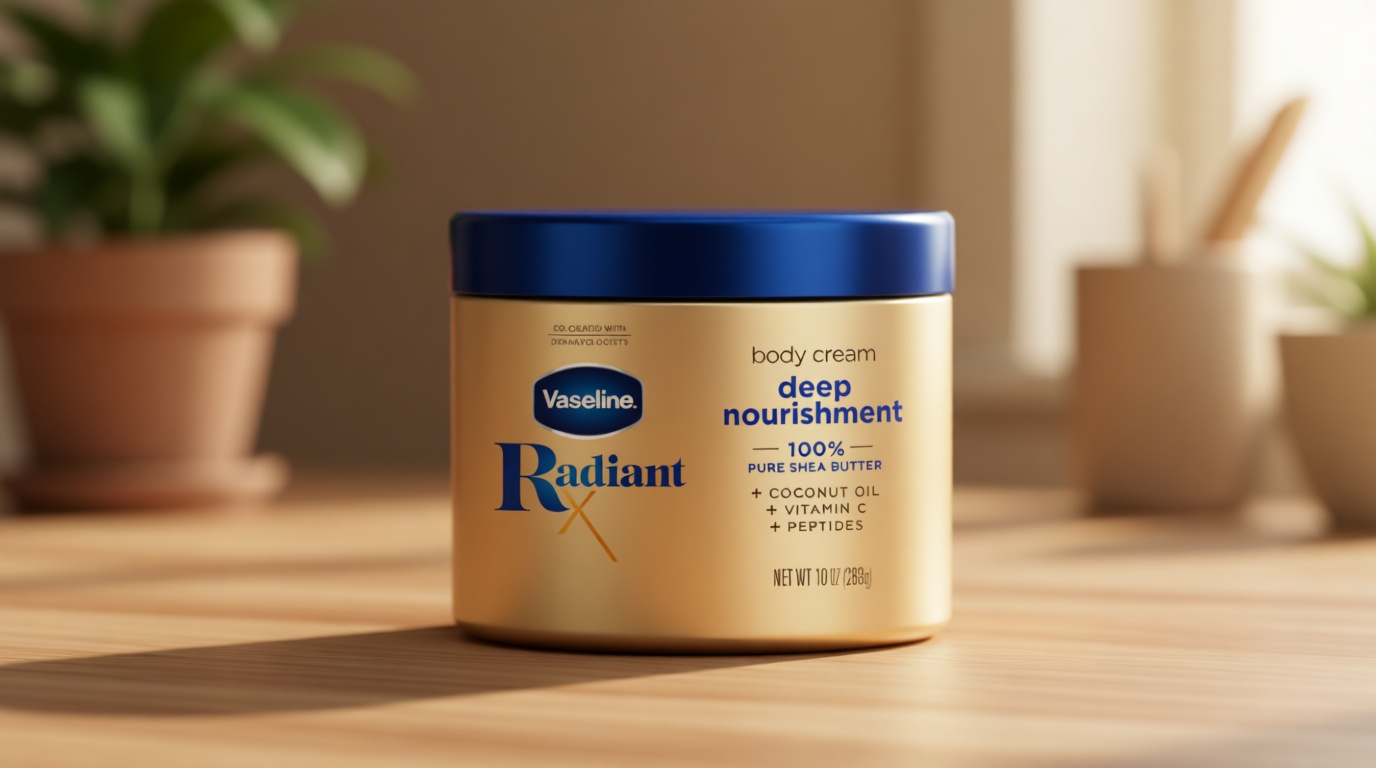 Vaseline Radiant X Deep Nourishment Body Cream 100% Pure Shea Butter, Coconut Oil, Vitamin C, & Peptides 10 oz