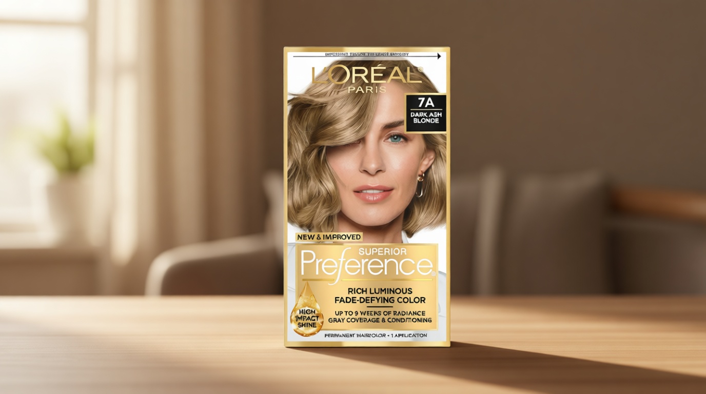 L'Oreal Paris Superior Preference Luminous Fade-Defying Permanent Hair Color, Hair Dye For Up to 9 Weeks of Radiance, Dark Ash Blonde 7A, 1 Hair Dye Kit