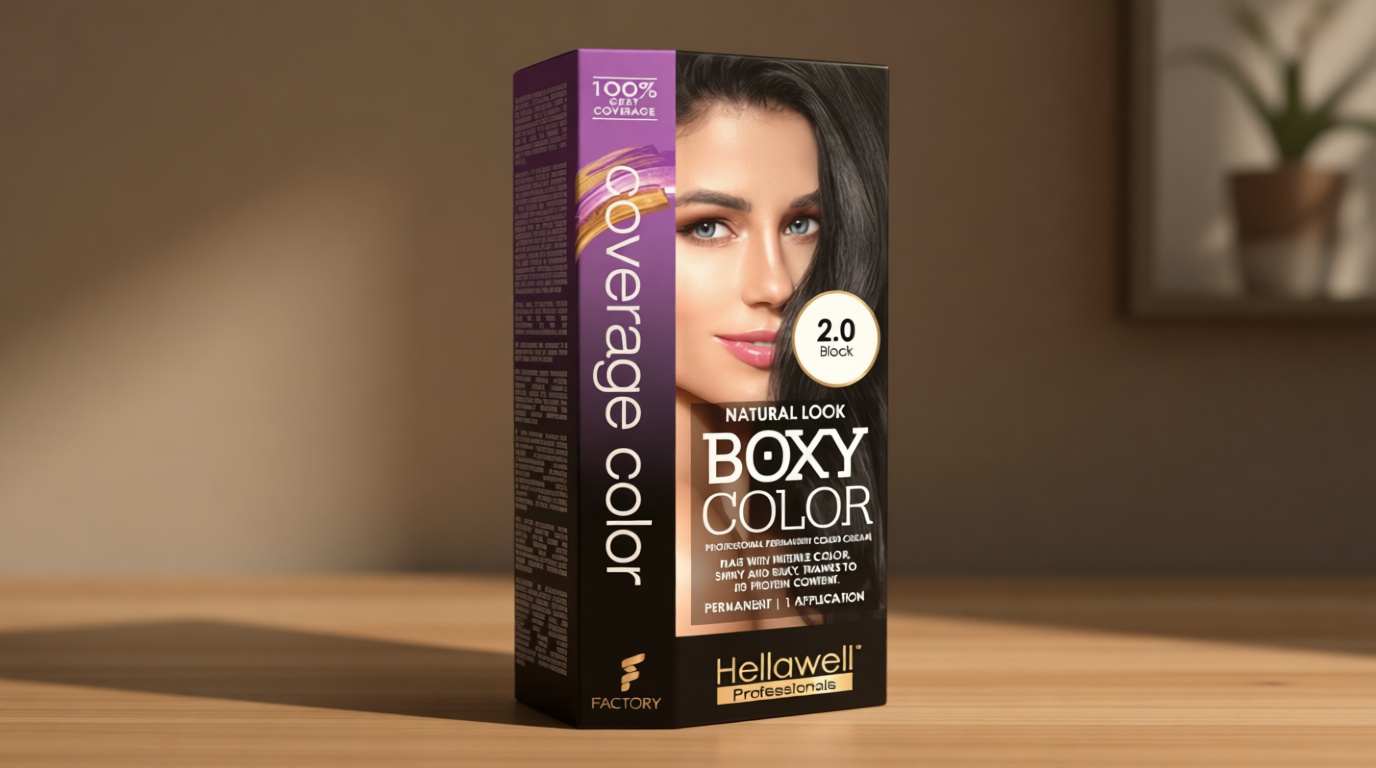 BOXY COLOR Coloring kit professional, permanent color cream hair dye with Vegetal Protein to get Hair with intense color shiny and silky. 100% Gray Coverage. (2.0 Black)