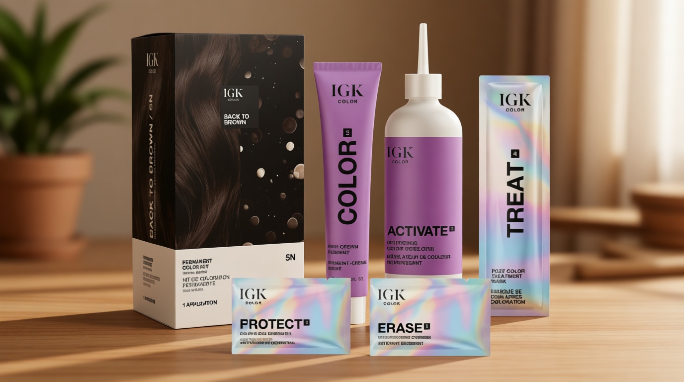IGK Permanent Hair Color Kit | 5N Back To Brown Natural Brown | Salon-Quality Permanent Hair Dye | 100% Gray Hair Coverage | Ammonia-Free Color for Shinier, Softer Hair
