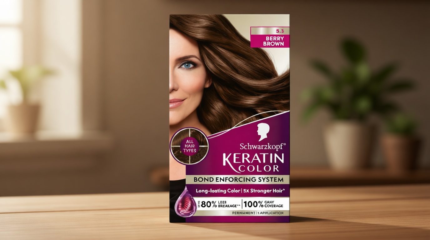 Schwarzkopf Keratin Permanent Hair Dye Cream, 5.3 Berry Brown, Professional Quality Color for Up to 100% Gray Coverage, Bond Enforcing System