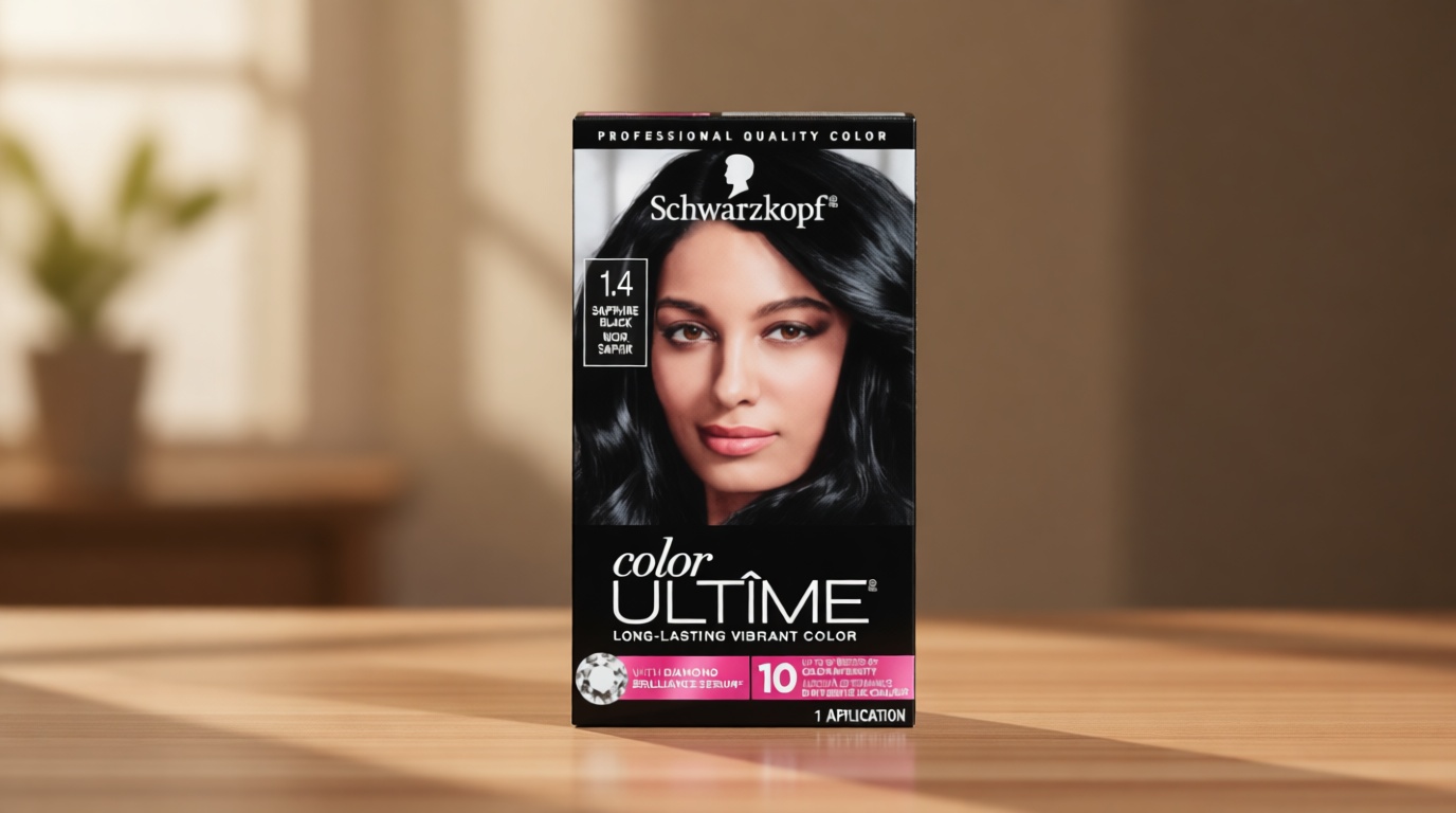 Schwarzkopf Color Ultime 1.4 Sapphire Black Hair Dye, Permanent Intense Black with Diamond Brilliance, Fade-Resistant, Covers Grays, All Hair Textures