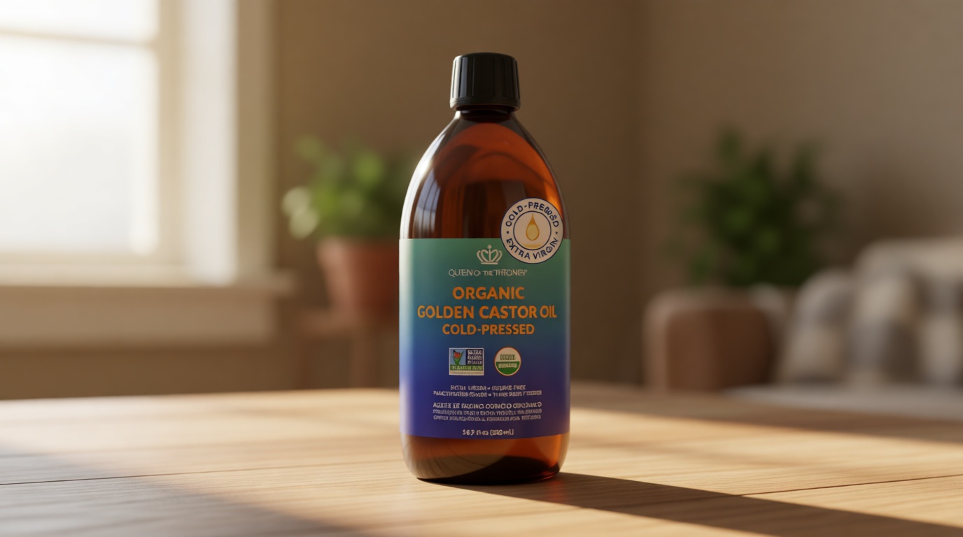 QUEEN OF THE THRONES Organic Golden Castor Oil | 100% Pure for Hair, Skin, Nails, Brows & Lashes | Hexane-Free | USDA Certified [16.9oz (500ml)] USDA Organic