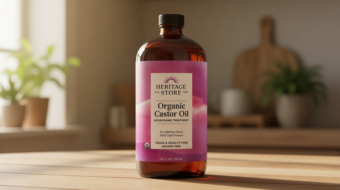 HERITAGE STORE Organic Castor Oil - 32oz Glass Bottle - Nourishing Treatment for Hair and Skin Care - Eyelash Serum for Eyelashes and Brows - Cold Pressed, Hexane Free, Vegan - 32oz USDA Organic