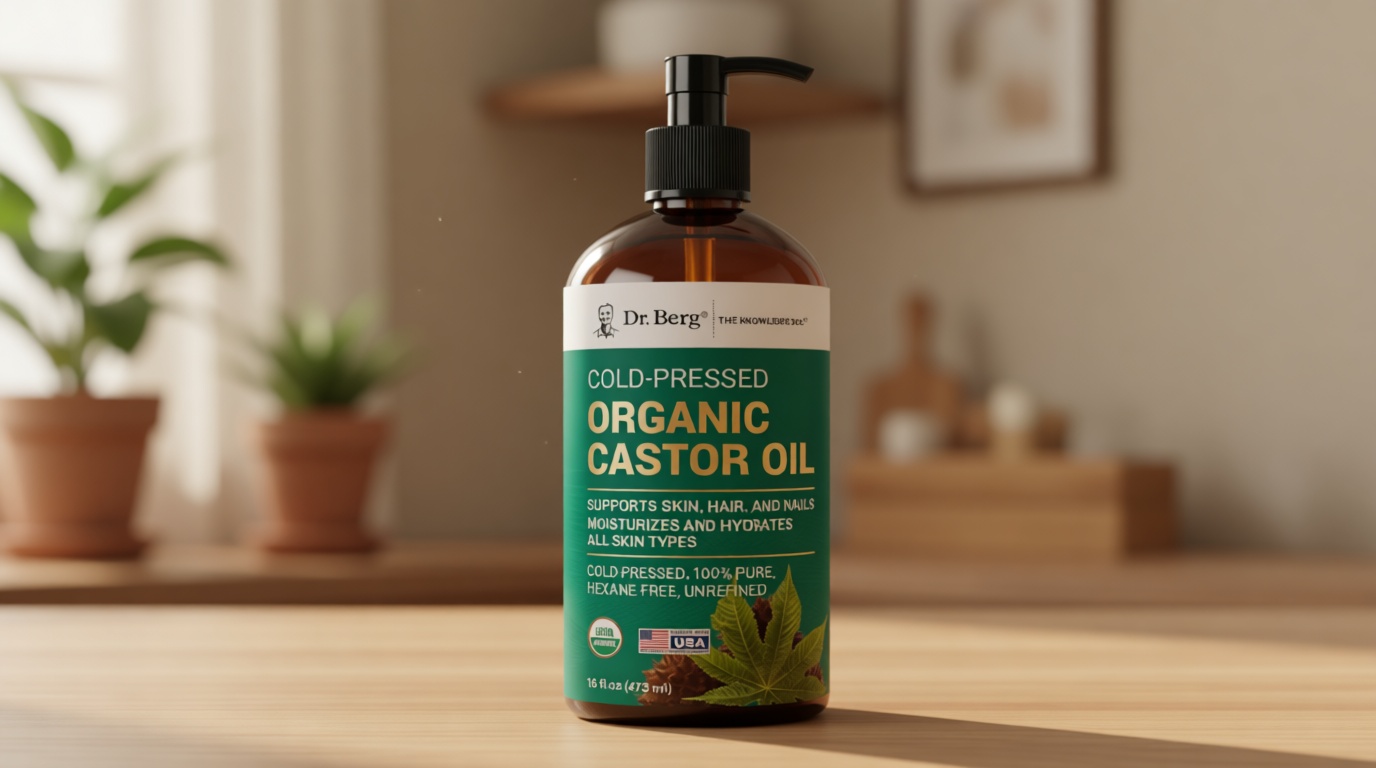Dr. Berg Organic Castor Oil – 16 fl oz Cold-Pressed Oil – Pure, Unrefined, Single Ingredient – Sourced in India, Bottled in USA – Lab Tested, USDA Organic, Glass Bottle USDA Organic