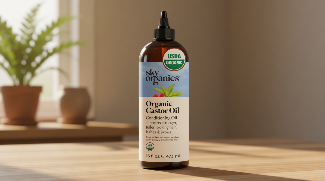 Sky Organics - Castor Oil Organic - Volumizing Hair Oil - Scalp, Lashes, Brows - Pure Castor Oil Cold Pressed - Natural Conditioner - Omega Fatty Acids, Vegan - Beauty, Hair Care, & Self Care - 16oz USDA Organic