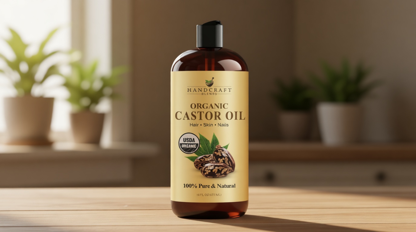 Handcraft Blends Organic Castor Oil 16 Fl Oz | 100% Pure and Natural | Premium Grade Carrier Oil | Hair, Eyelashes and Eyebrows | Hair and Body | Expeller-Pressed | Hexane-Free